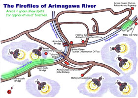 Map for the spots for appreciation of fireflies