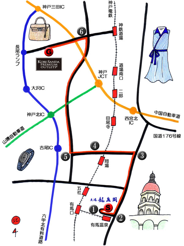 有馬温泉〜神戸三田プレミアムアウトレットのアクセスマップ・地図